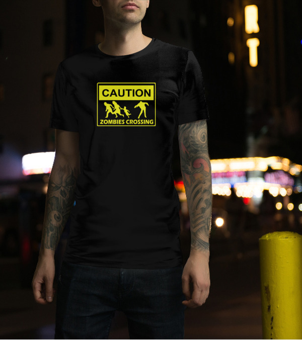 Caution Zombies Crossing X Large Funny Walking Brains Awesome Warning Sign T-Shirt