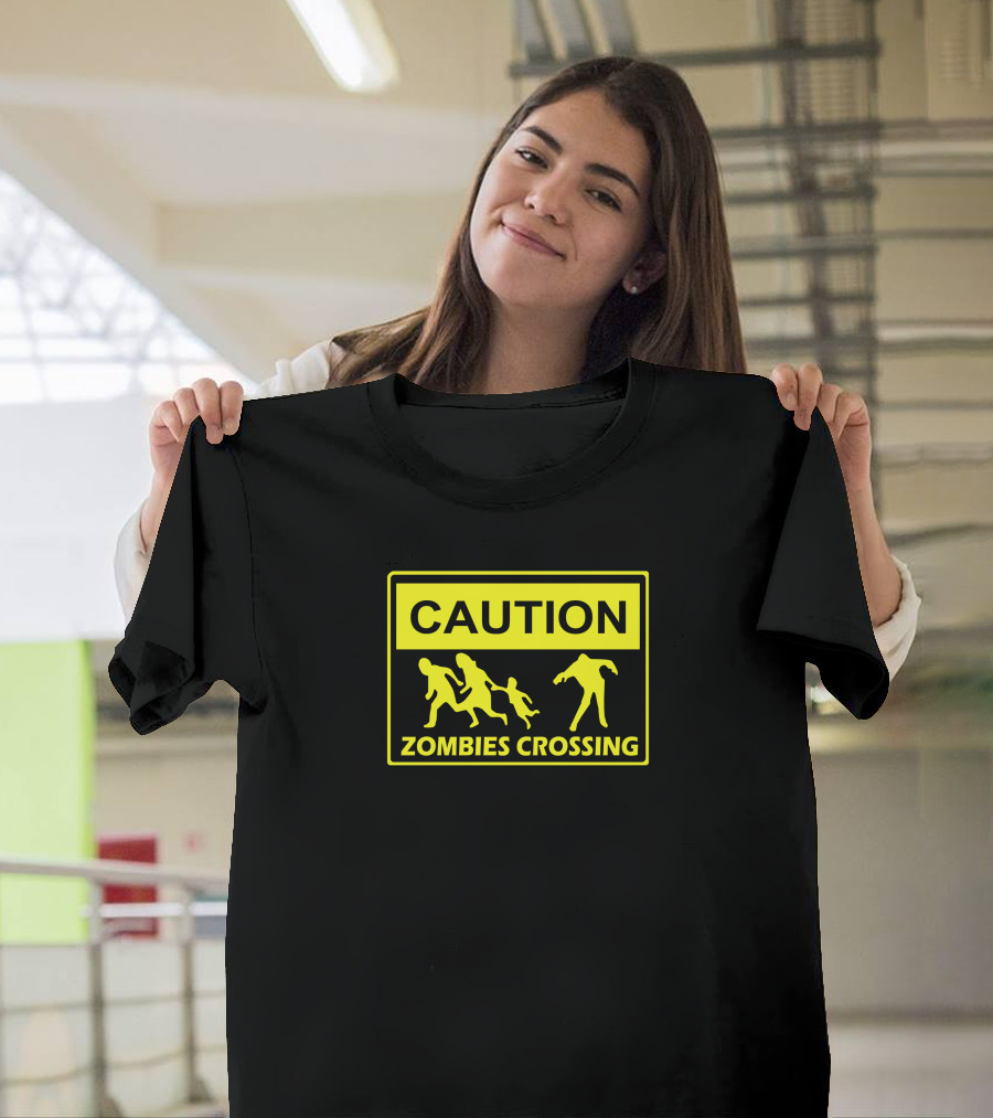 Caution Zombies Crossing X Large Funny Walking Brains Awesome Warning Sign T-Shirt