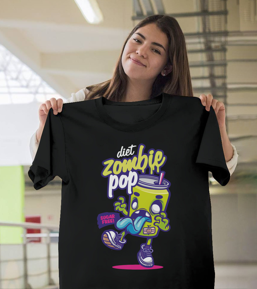 Diet Zombie Pop Sugar Free Cartoon Cup with Sneakers and Tongue Out T-Shirt