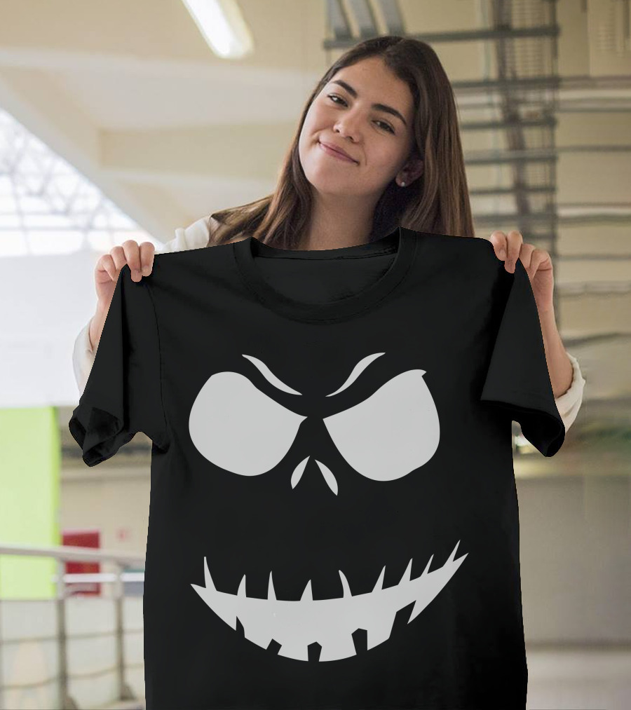 Evil Scary Pumpkin Face Creepy Grinning Jack-O'-Lantern Halloween Expression T-Shirt