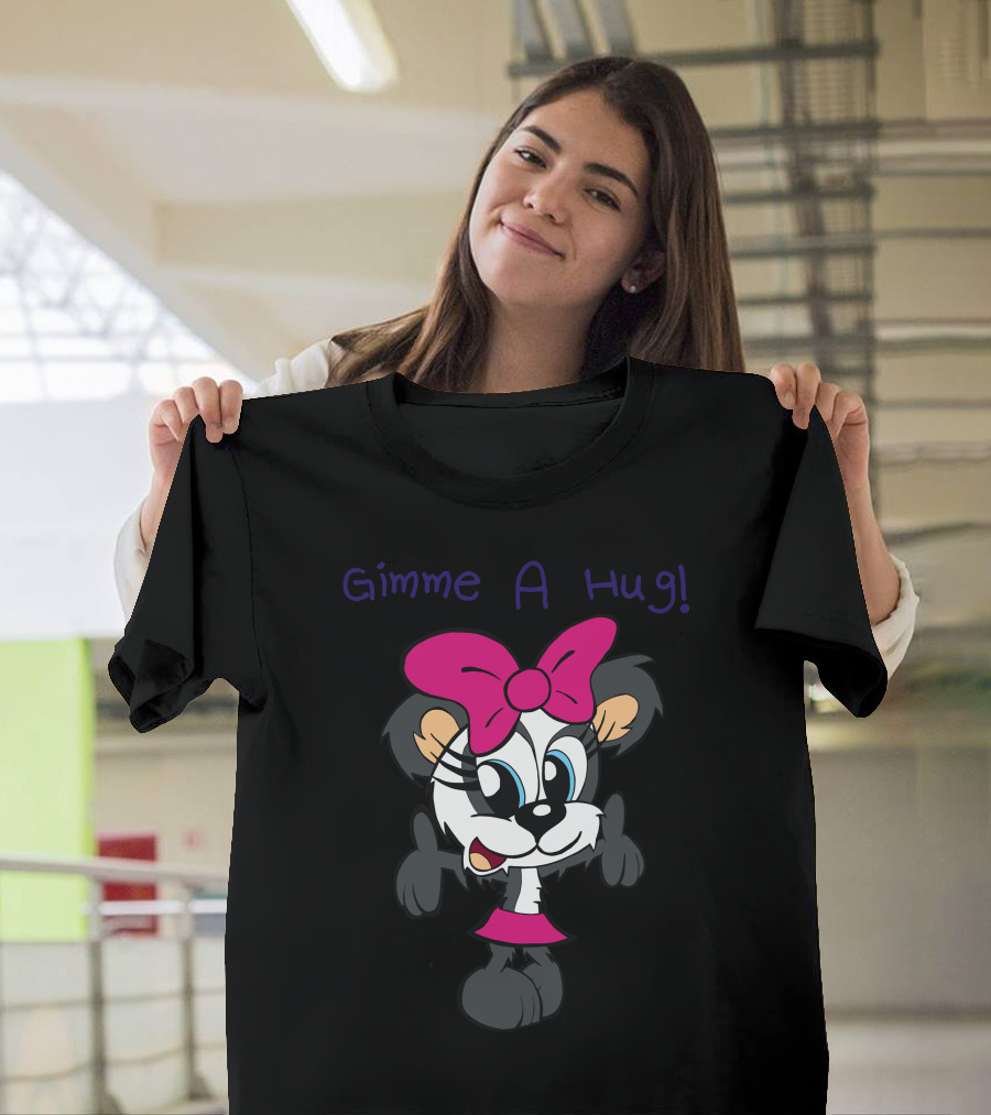 Gimme A Hug Cute Cartoon Character with Pink Bow T-Shirt