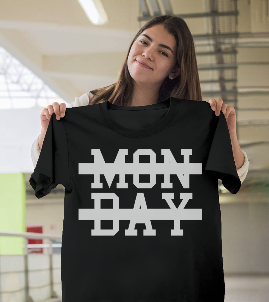 MON DAY Strikethrough Text T-Shirt