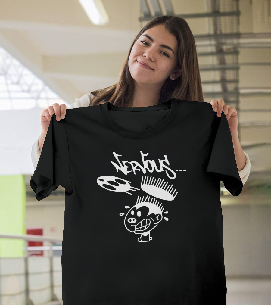 Nervous Records Cartoon Character with Comb and Sweat Animation T-Shirt