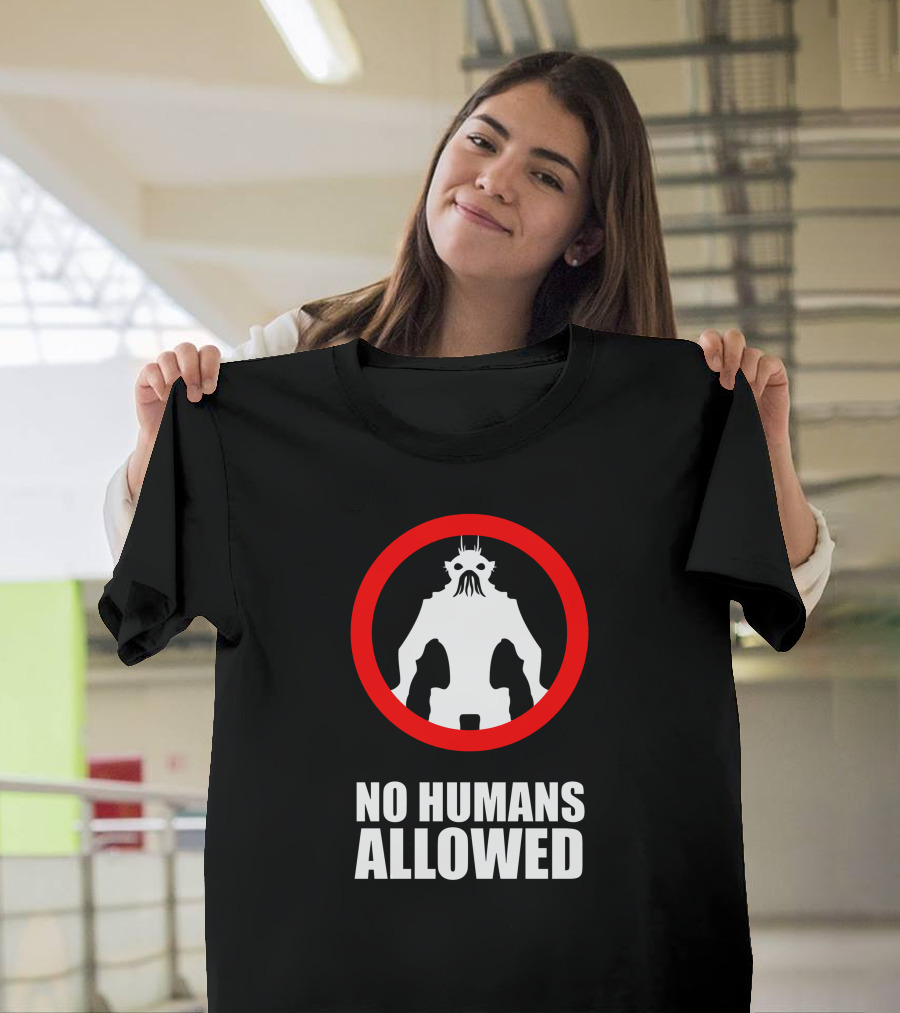 No Humans Allowed Alien Silhouette Red Circle T-Shirt