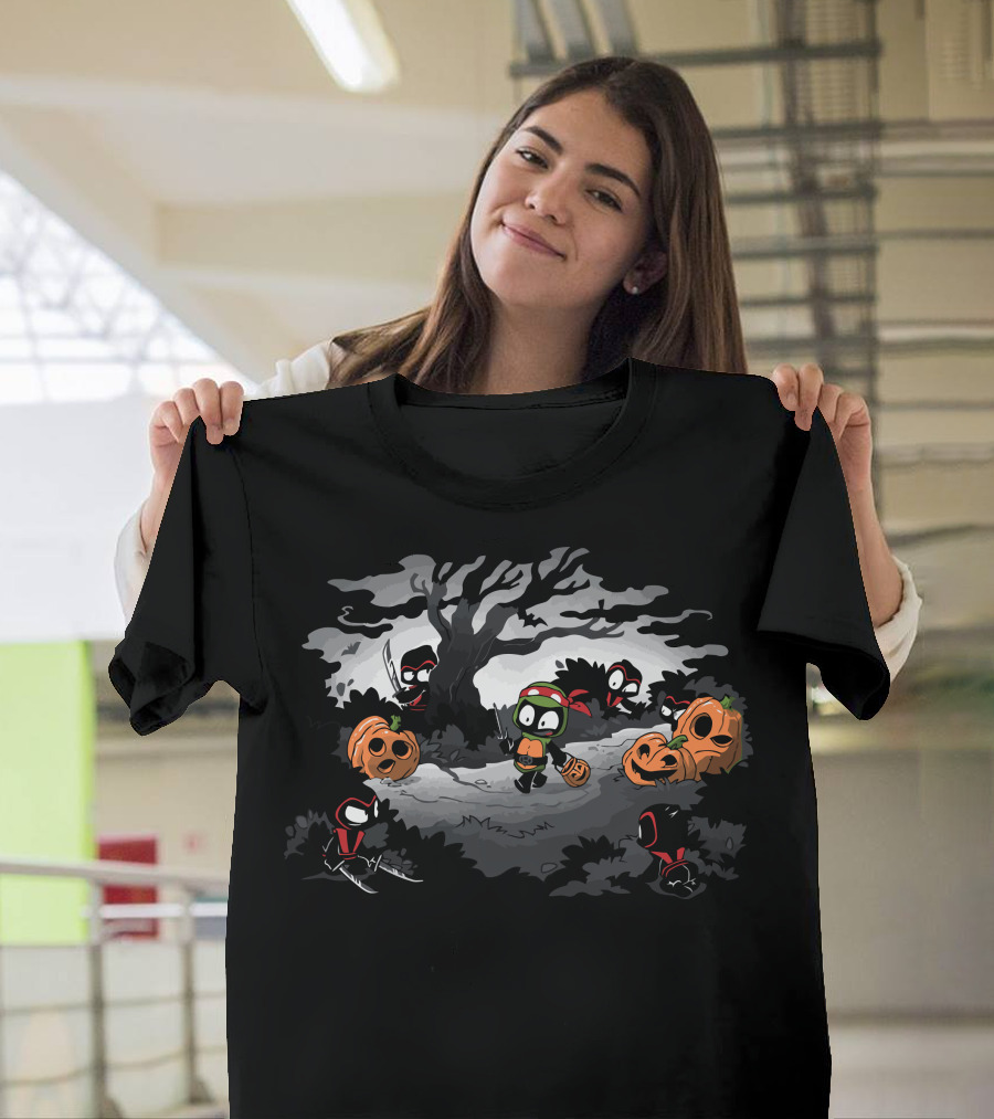 Oblivious Ninja Trick or Treat Halloween Pumpkin Scene T-Shirt