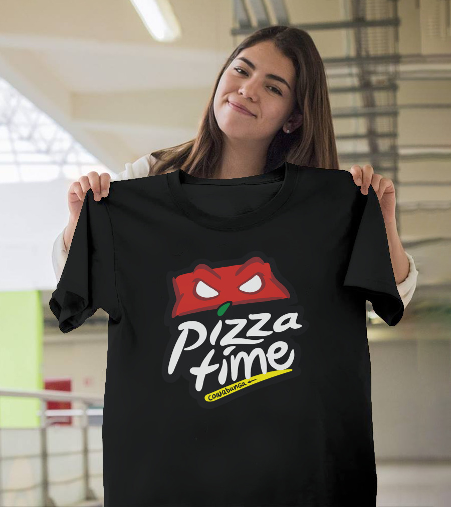 Pizza Time Cowabunga Ninja Motif T-Shirt