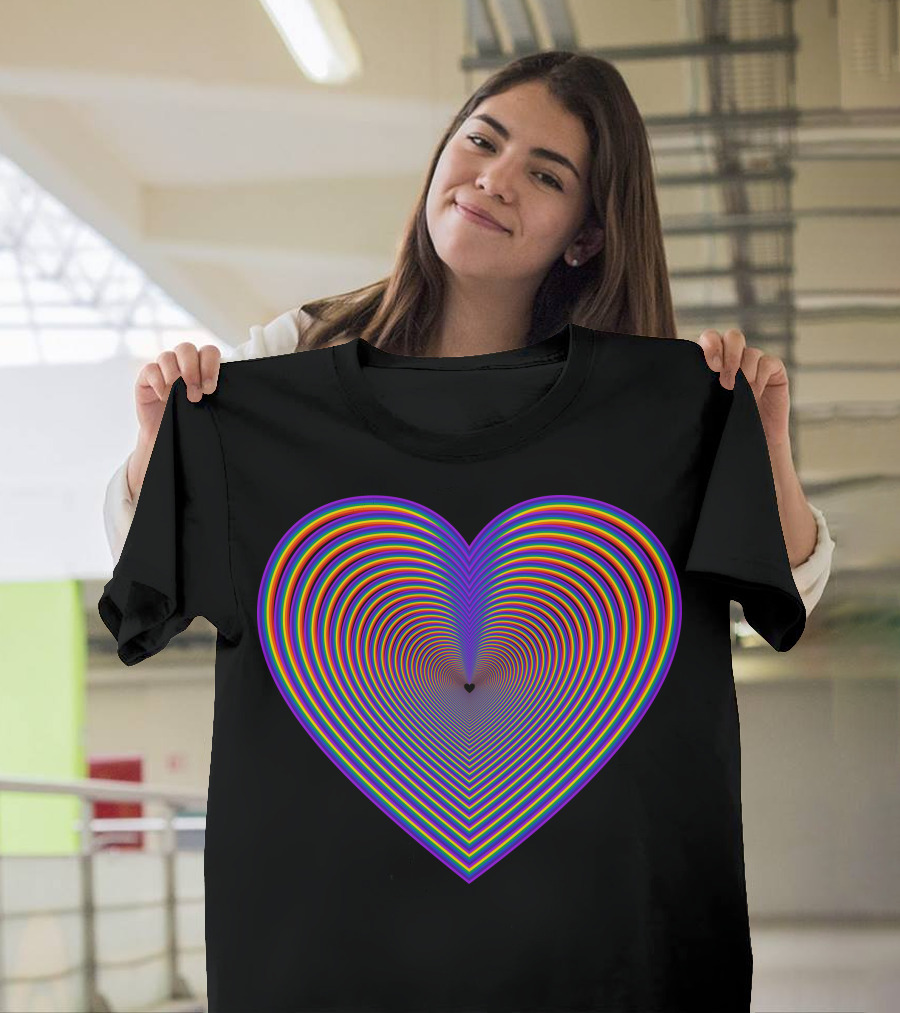Vibrant Rainbow Heart Optical Illusion T-Shirt