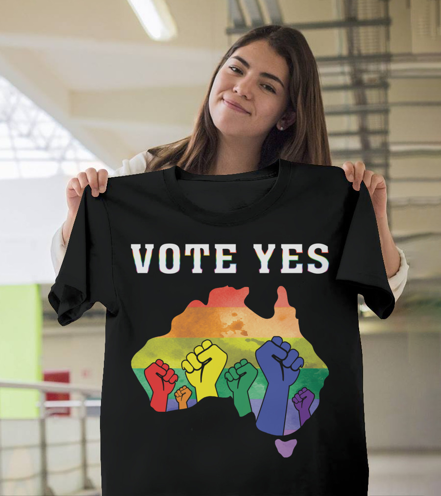 Vote Yes Australian Marriage Equality Rainbow Fists Map T-Shirt