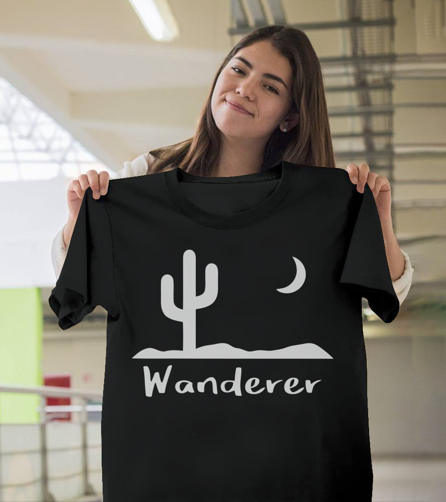 Wanderer Desert Cactus Night Scene T-Shirt