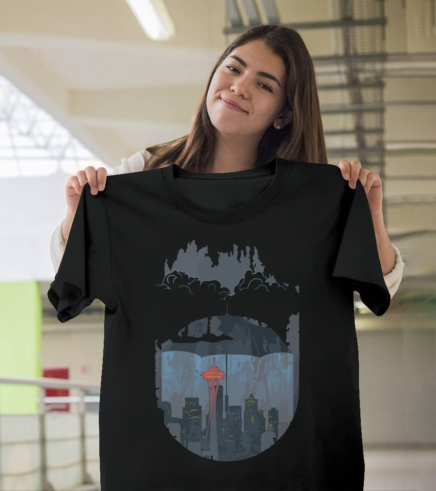 The Rainguard Seattle Space Needle Night Skyline Storm Clouds Umbrella T-Shirt