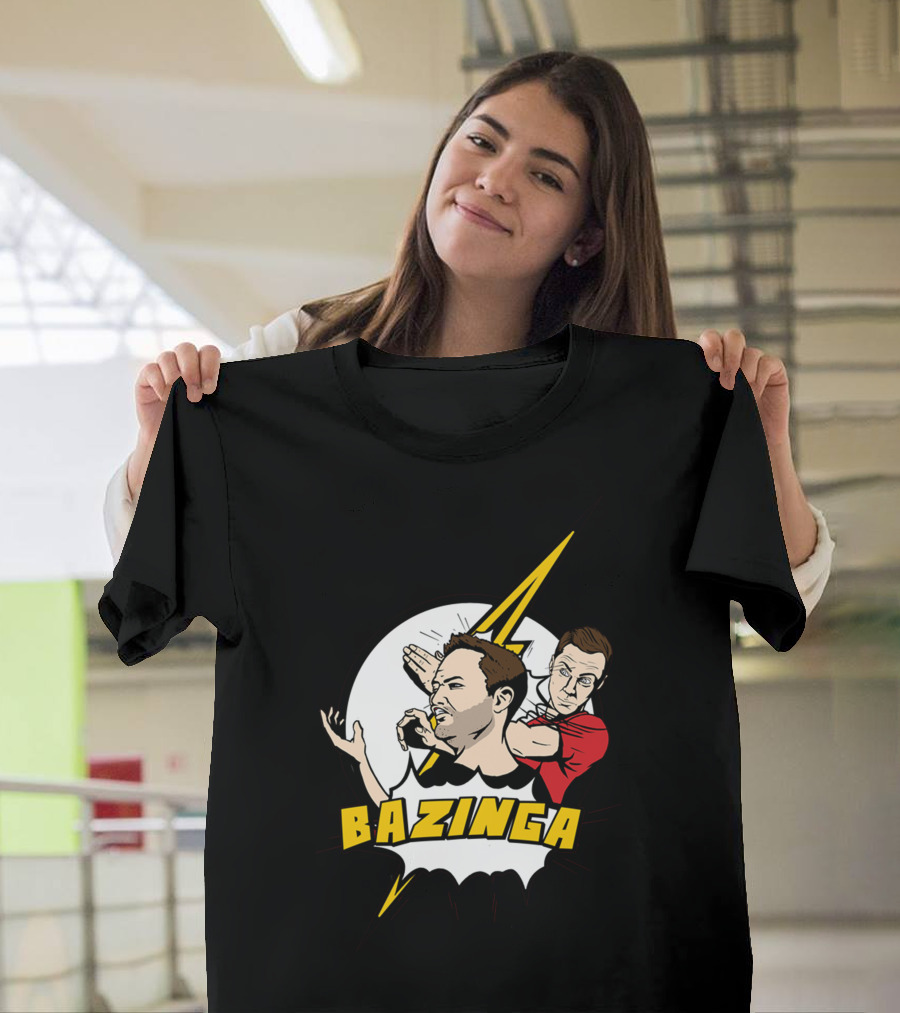 Bazinga Comic Style Duo Action By Spicy Monocle T-Shirt