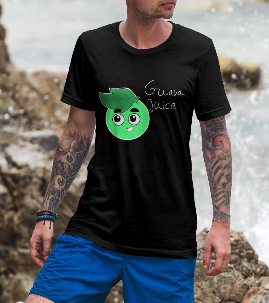Guava Juice Green Smiling Cartoon Character With Leaf Hat T-Shirt