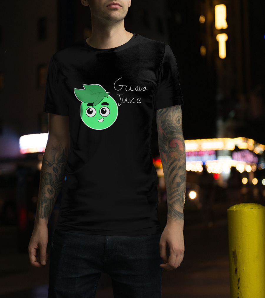 Guava Juice Green Smiling Cartoon Character With Leaf Hat T-Shirt