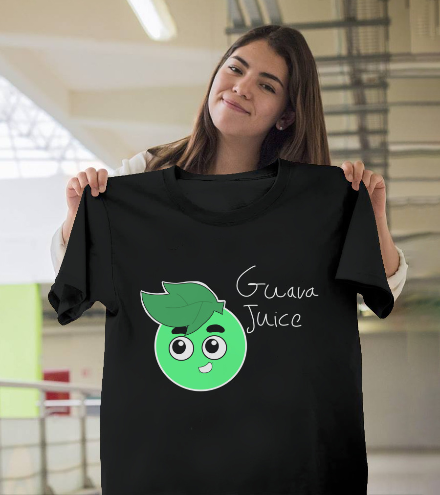 Guava Juice Green Smiling Cartoon Character With Leaf Hat T-Shirt