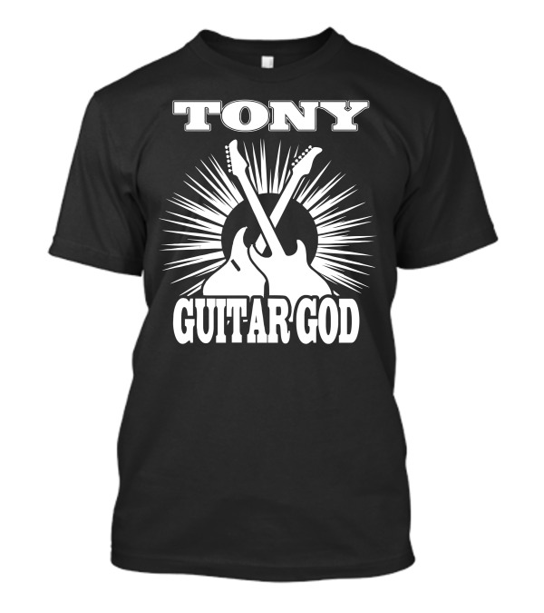 TONY Guitar God With Crossed Electric Guitars And Radiating Sunburst T-Shirt