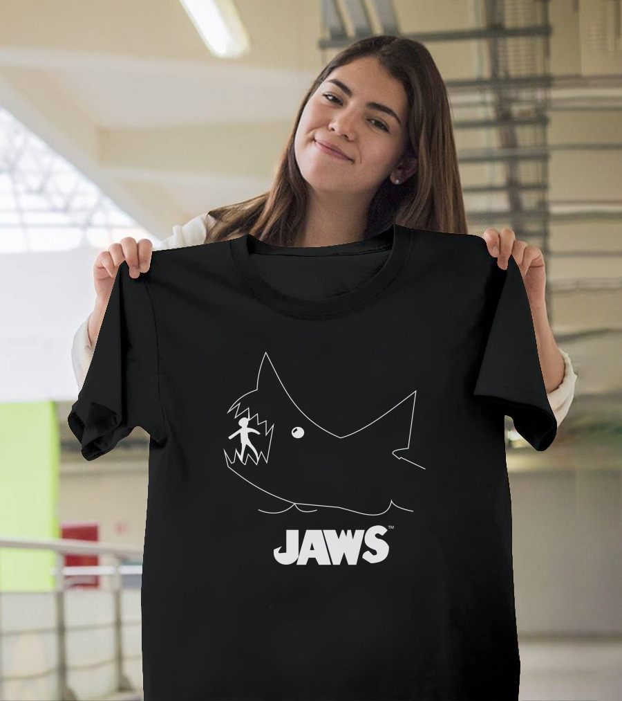 Jaws Movie Shark with Diver Chalk Board Style Cotton Blend T-Shirt