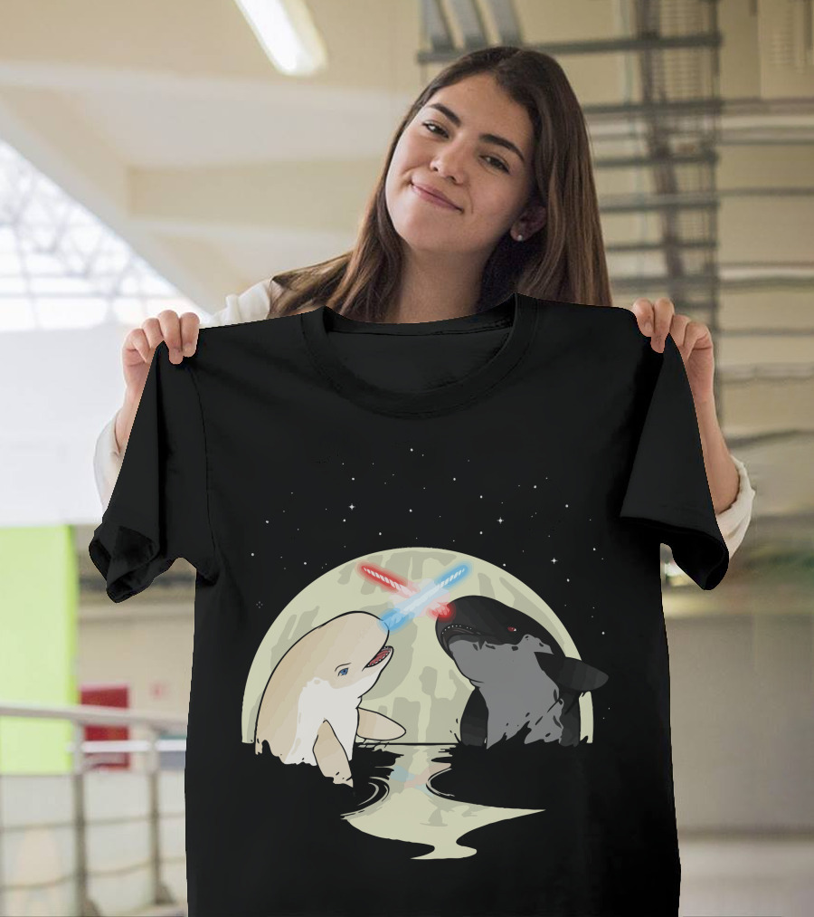 Nar Wars Battling Whales Under Cosmic Moonlight T-Shirt