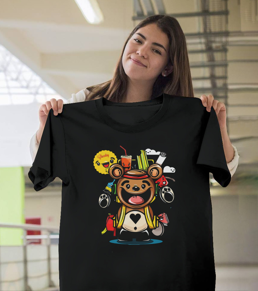 Cheeky Bear with Colorful Snacks and Heart T-Shirt