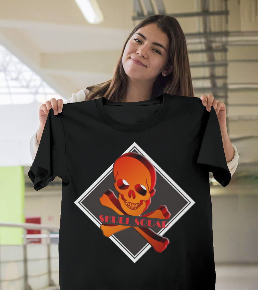 Skull Squad Orange Crossbones Diamond Frame 3D T-Shirt
