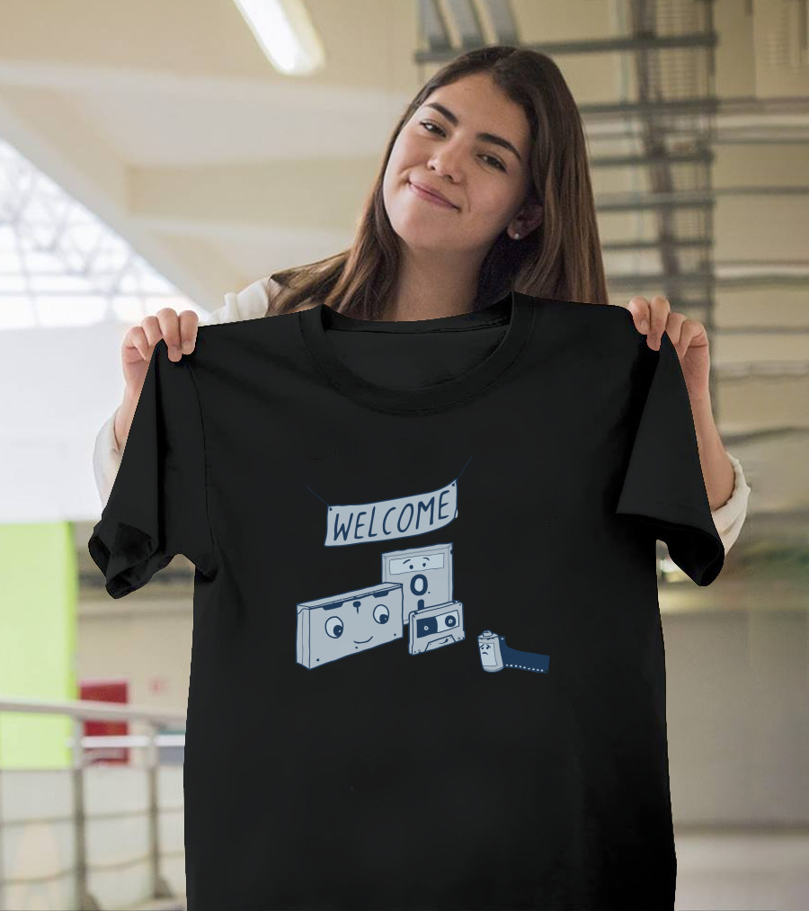 Welcome Analog Retirement Party with Cassette Tape and Battery T-Shirt
