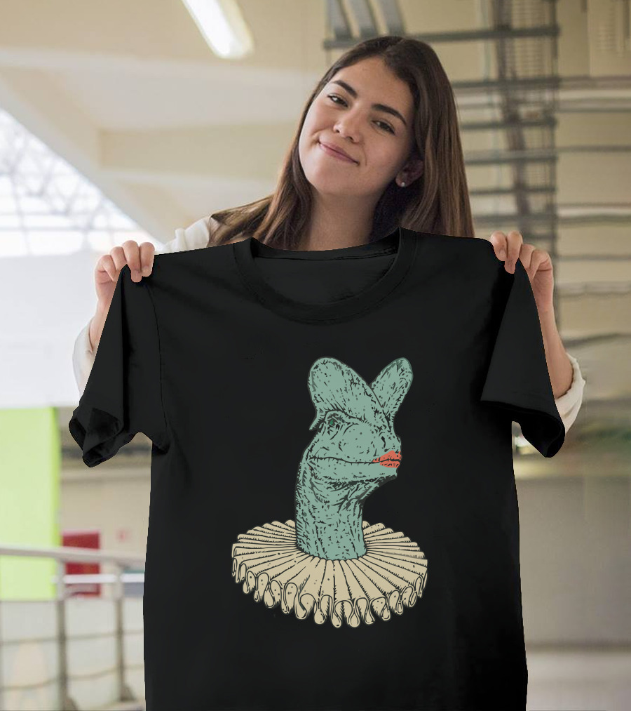 Elizabethan Dilophosaurus with Ruffled Collar and Red Lips T-Shirt