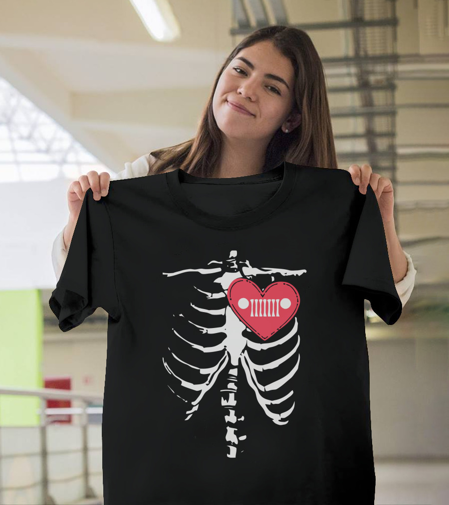 Jeepinist Heartbeat Love Skeleton Ribcage T-Shirt