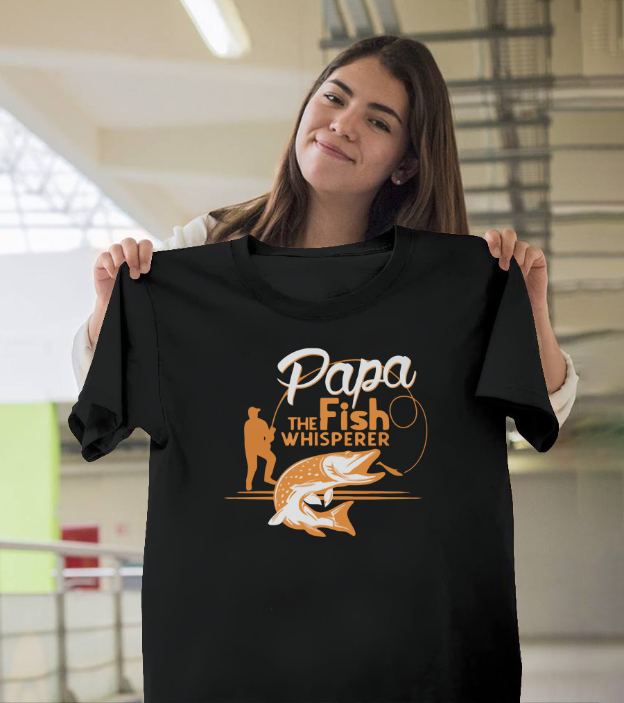 Papa The Fish Whisperer Fishing Enthusiast Silhouette with Catch T-Shirt