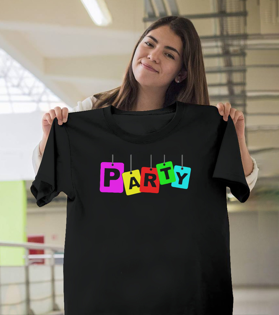 Party Party Hanging Colorful Letters T-Shirt