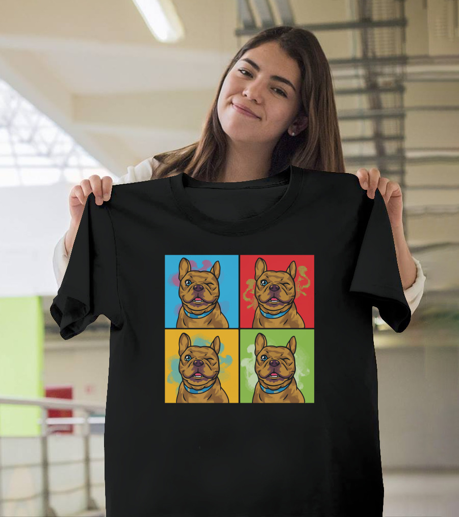 Pop Art Style Winking Dog Portraits in Colorful Squares T-Shirt