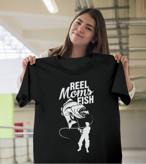 Reel Moms Fish Silhouette Angler Catching Fish T-Shirt