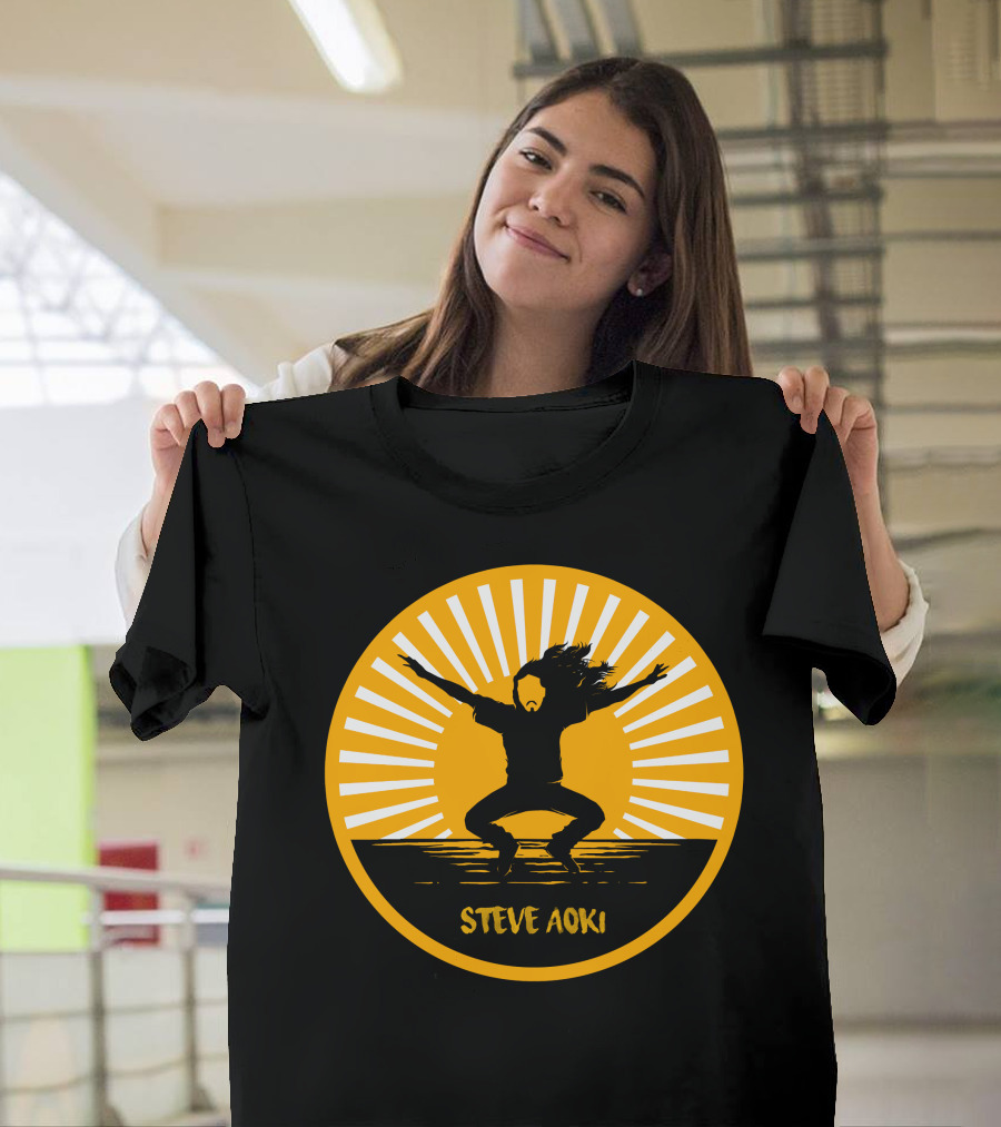 Steve Aoki Jumping Silhouette with Sunburst Background T-Shirt