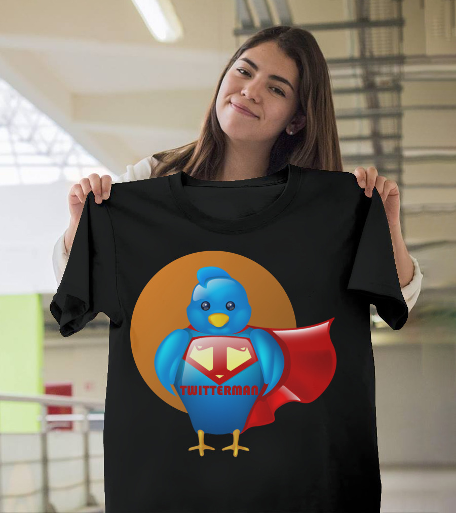 Superhero Twitterman Blue Bird with Red Cape T-Shirt