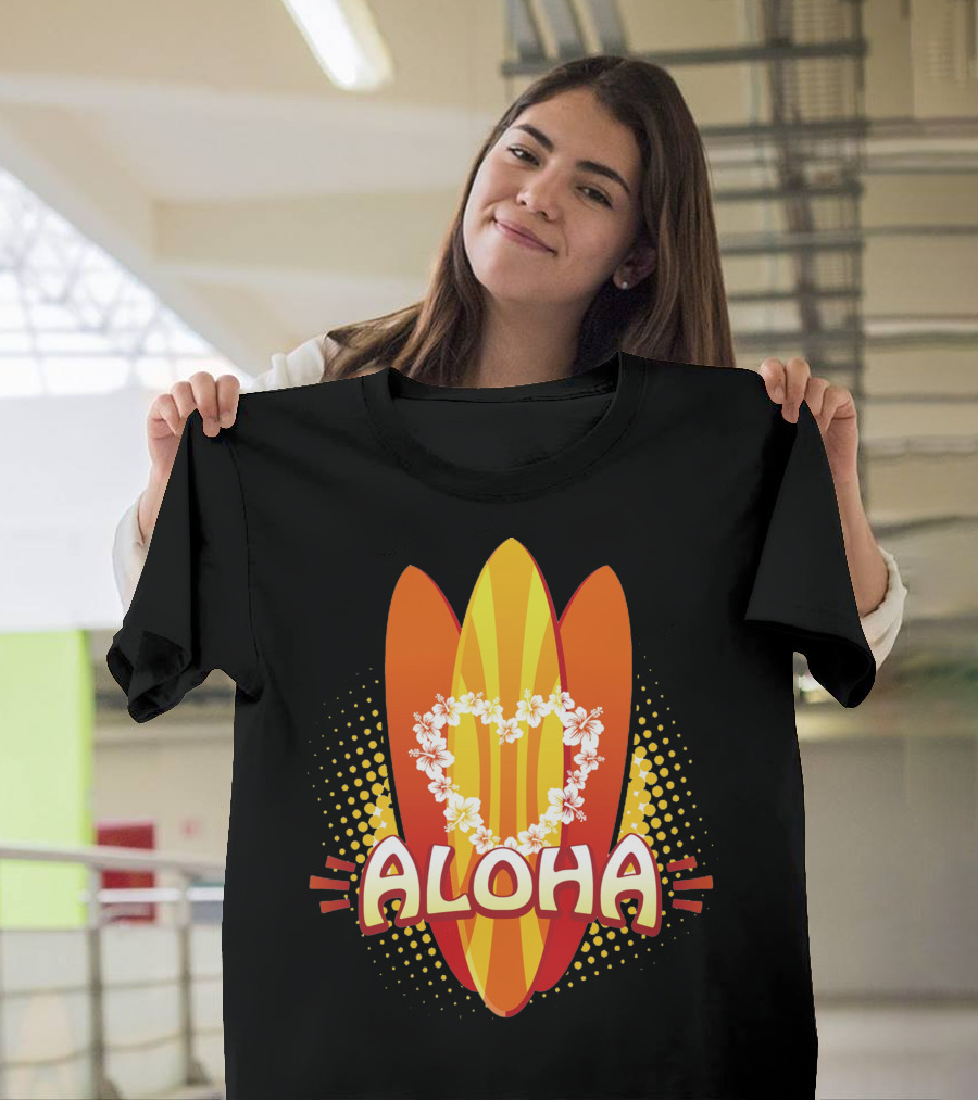 Aloha Floral Heart Surfboards T-Shirt