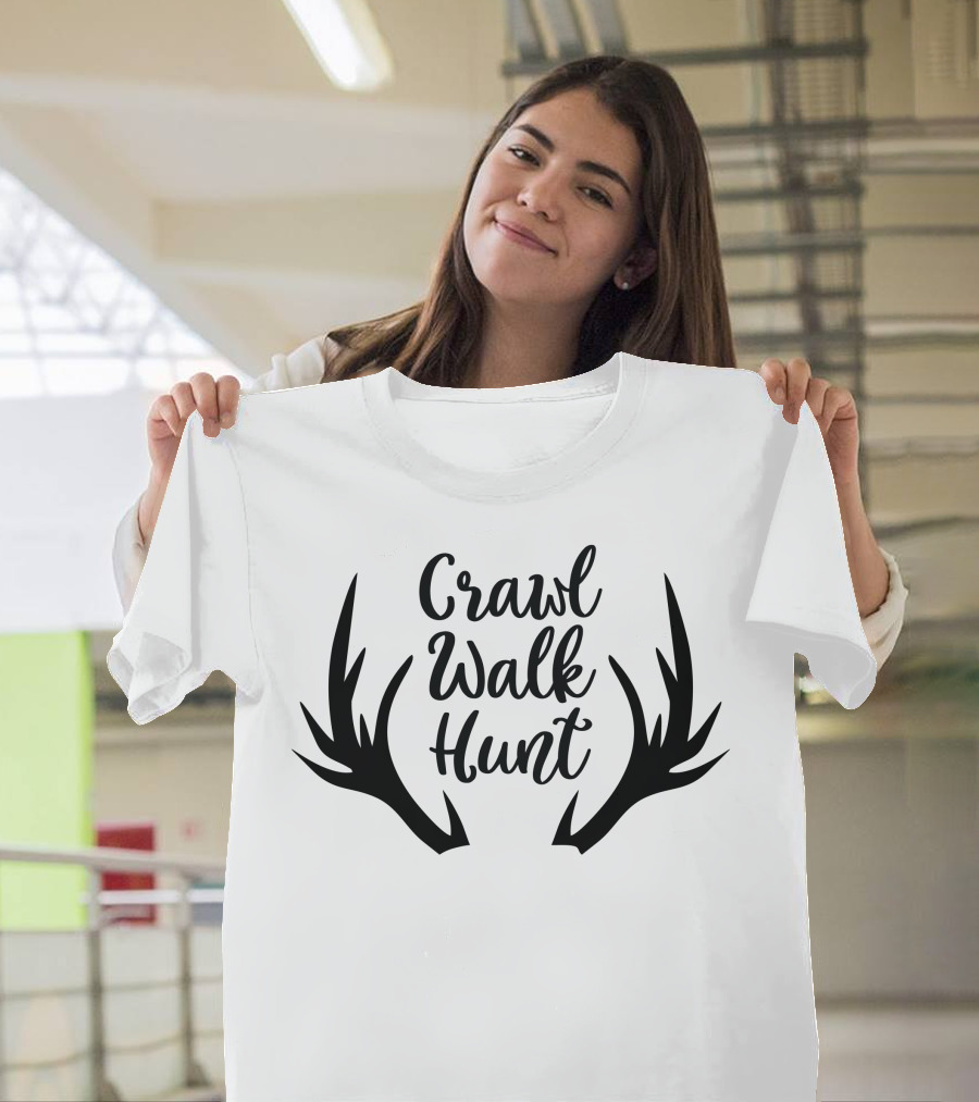 Crawl Walk Hunt Antler Motif T-Shirt