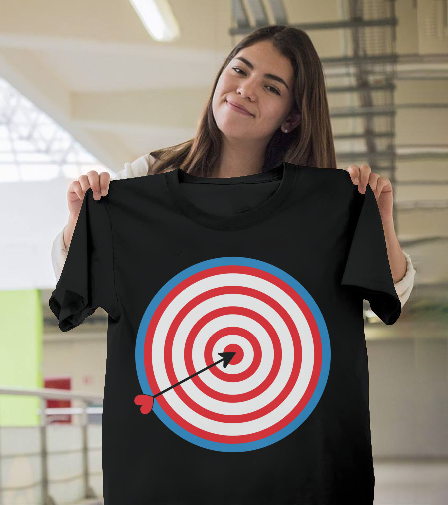 Dart Heart Arrow Red Blue Bullseye Target T-Shirt