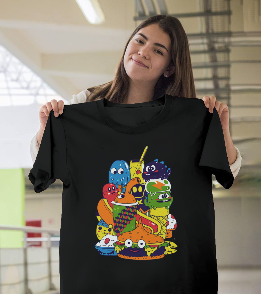Dq Value Menu Colorful Cartoon Snacks Characters T-Shirt