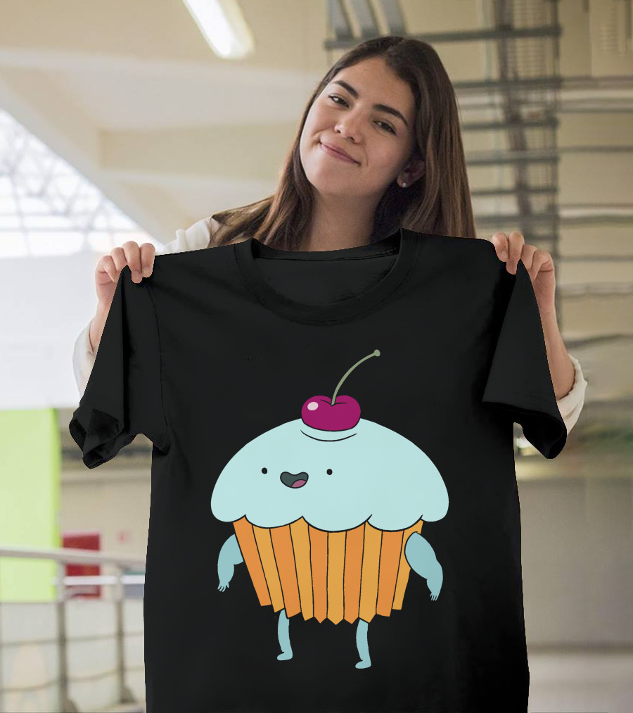 Funny Cartoon Cupcake Character with Cherry Top T-Shirt