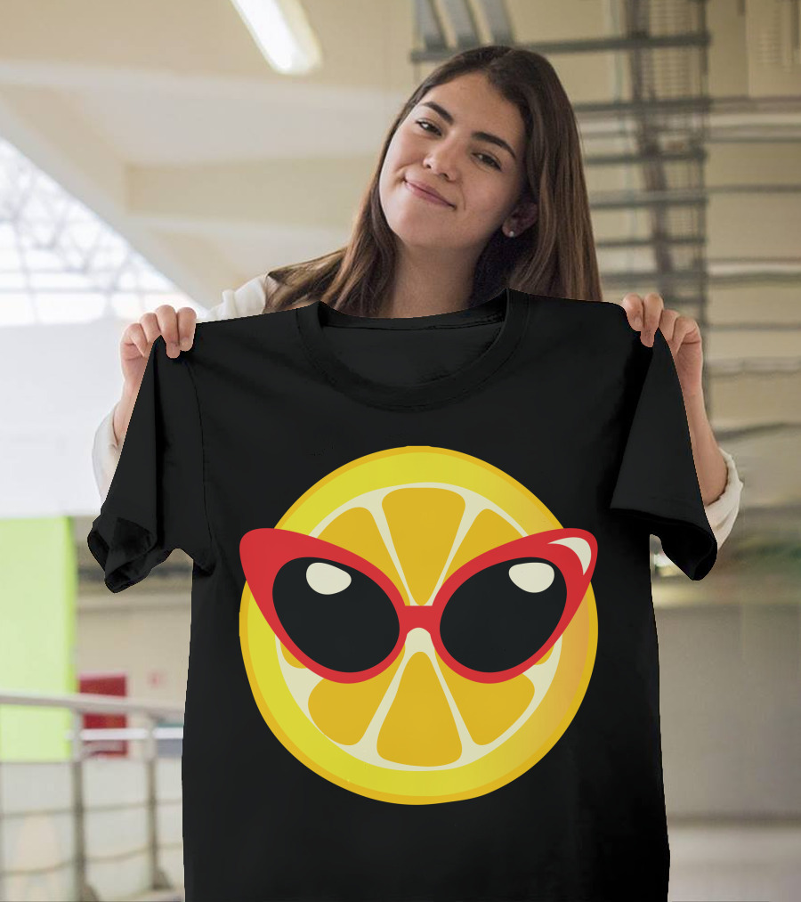 Lemon Slice with Red Cat Eye Sunglasses T-Shirt