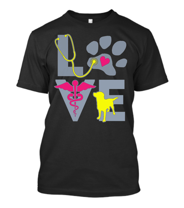 LOVE Teal Best Trending Veterinary Dog Paw Heart Stethoscope Caduceus T-Shirt