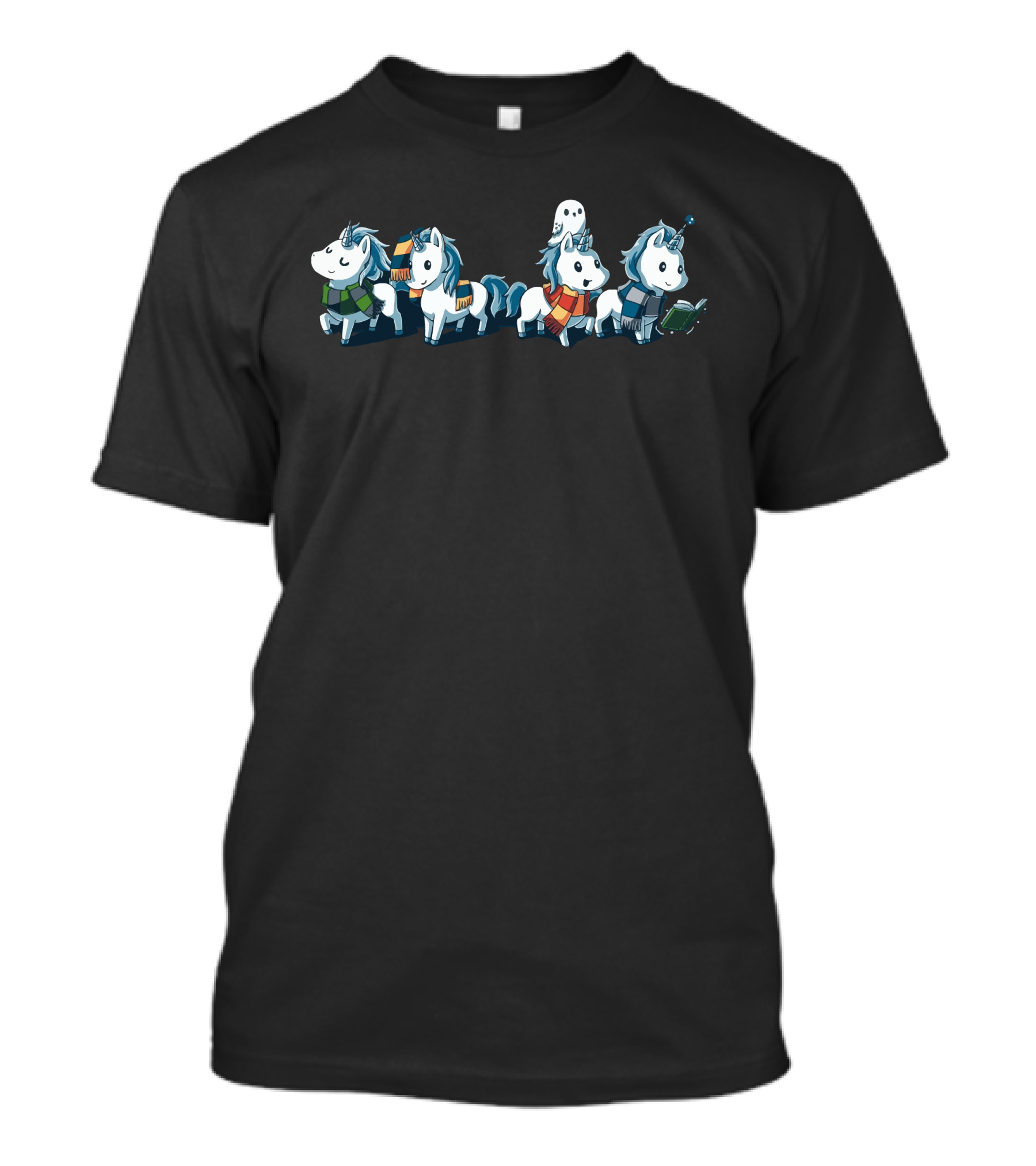 Magical Unicorns In Enchanted Adventure With Ghost Companion Reading Book T-Shirt