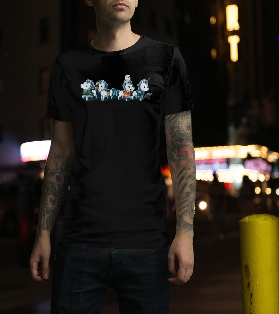 Magical Unicorns In Enchanted Adventure With Ghost Companion Reading Book T-Shirt