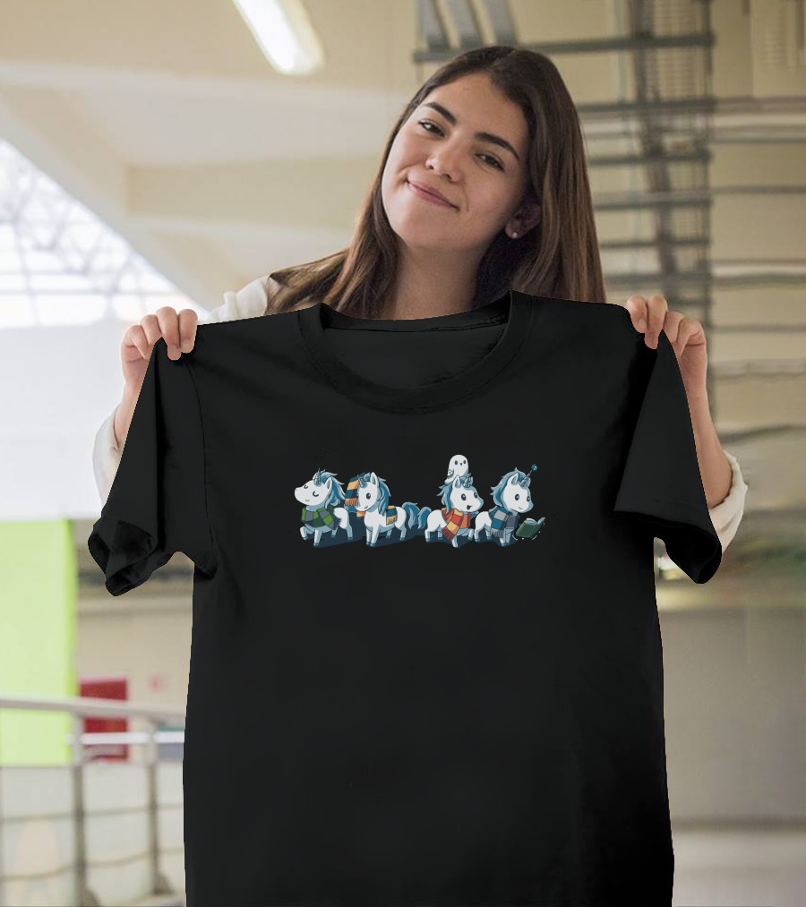 Magical Unicorns In Enchanted Adventure With Ghost Companion Reading Book T-Shirt
