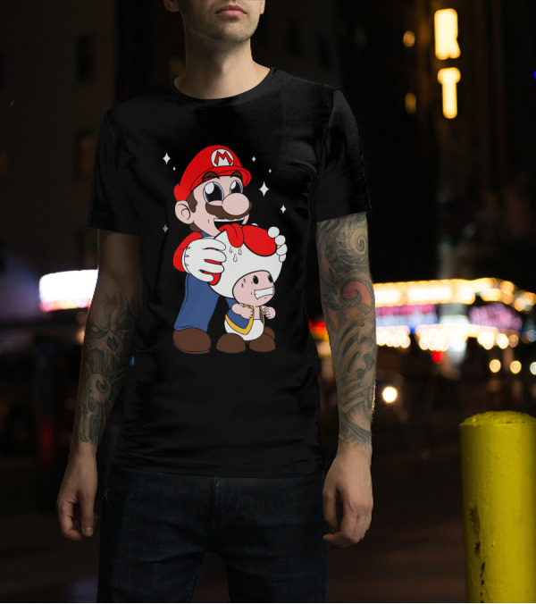 Mario Licking Toad Mario Parody Gaming T-Shirt
