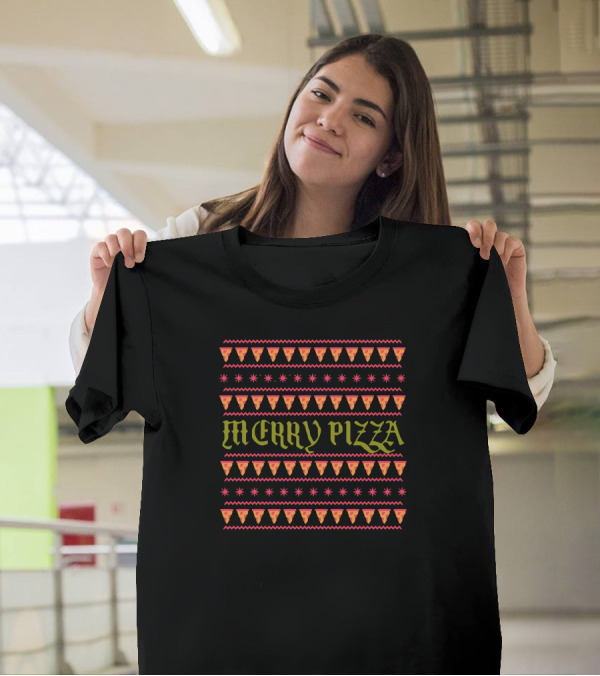 Merry Pizza Christmas Sweater Style Pizza Slices T-Shirt
