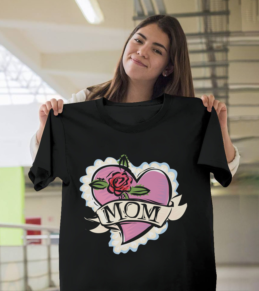 Mom Heart Rose Banner T-Shirt