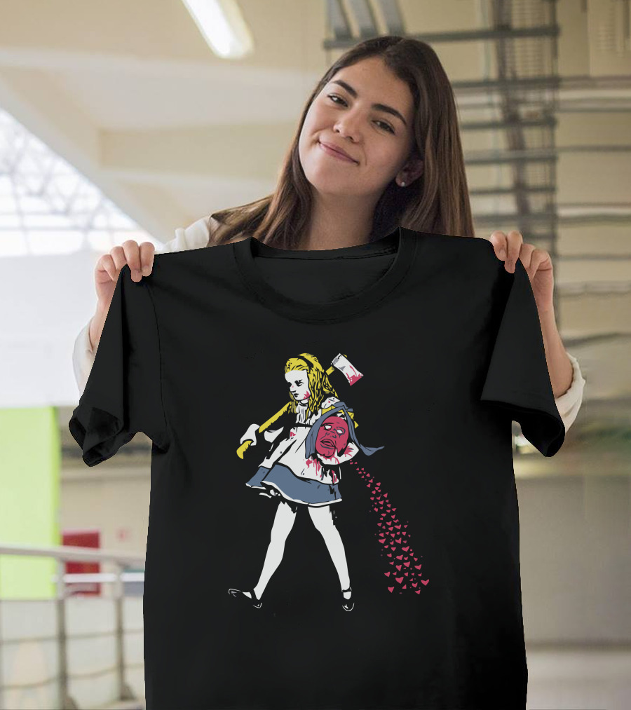 Off With Her Head Alice With Axe and Hearts T-Shirt