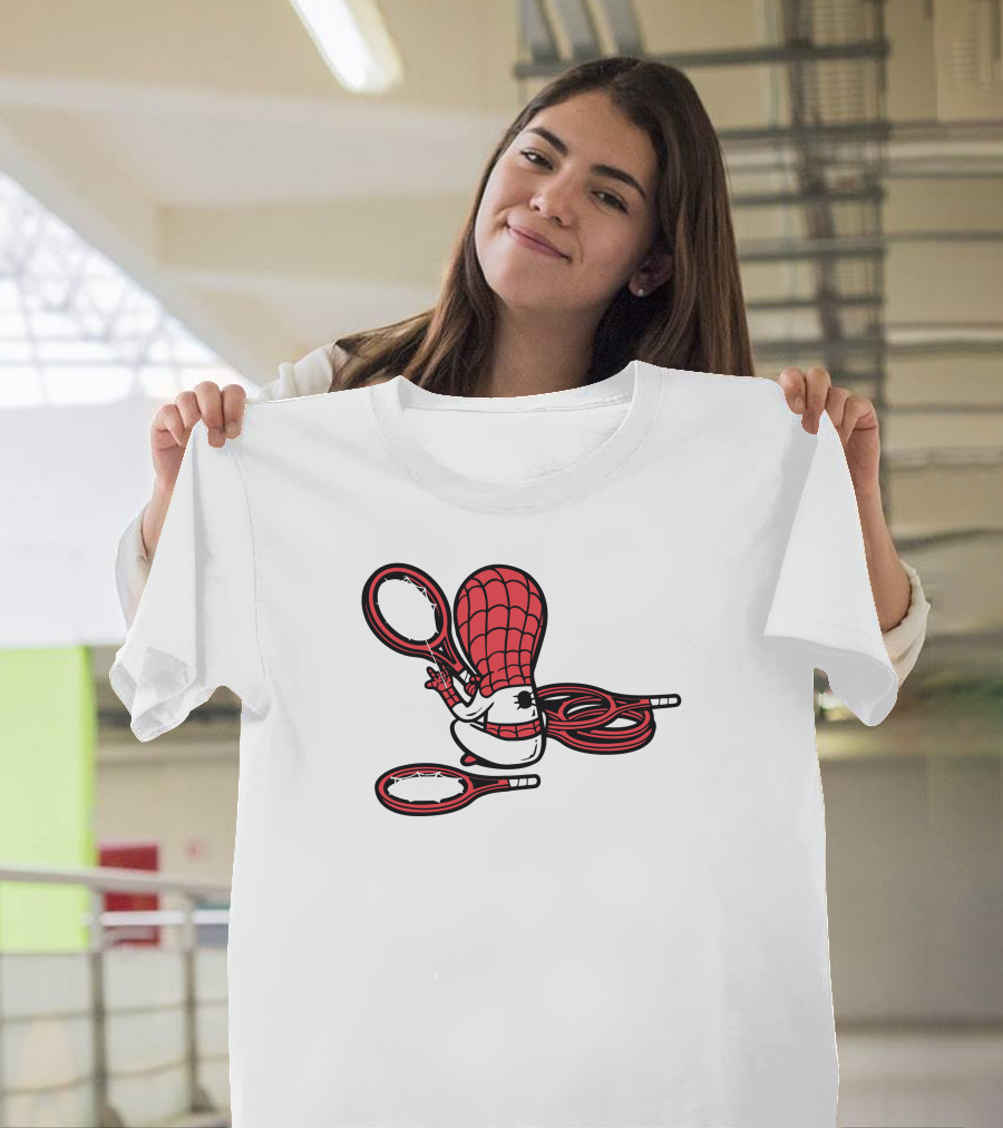 Part Time Job Sport Shop Superhero Web Slinger Tennis Racket T-Shirt