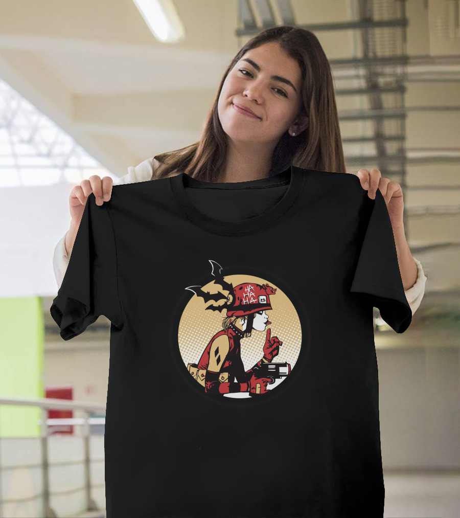 Harley Quinn Inspired Prankster Girl with Joker Hat and Bat T-Shirt