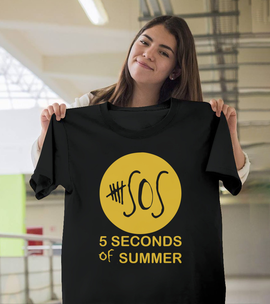 5SOS 5 Seconds Of Summer Yellow Circle Logo With Hash Marks T-Shirt