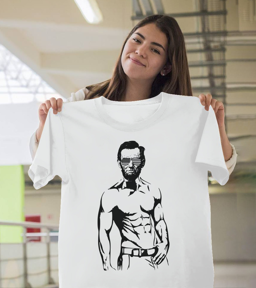 Abraham Lincoln American Flag Sunglasses Patriotic Bodybuilder T-Shirt